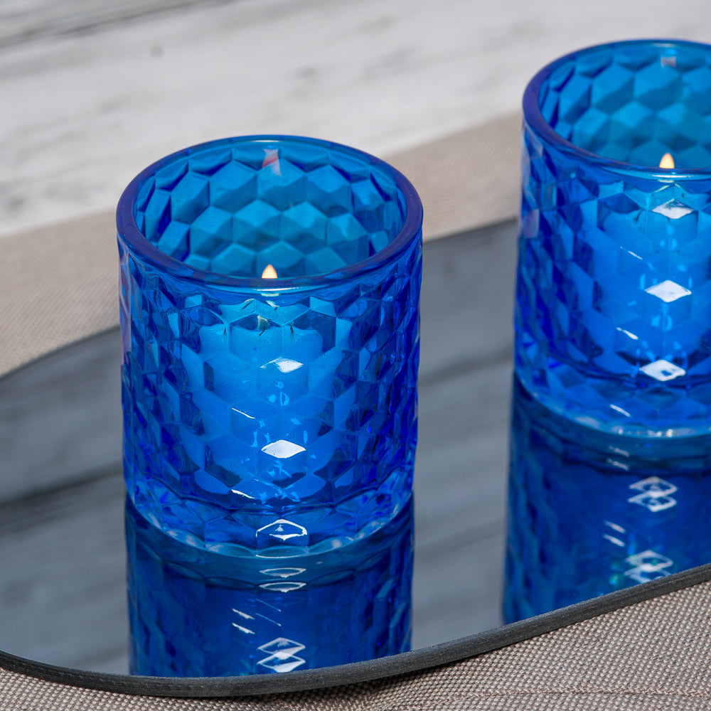 richland blue chunky honeycomb glass votive tealight holder set of 12
