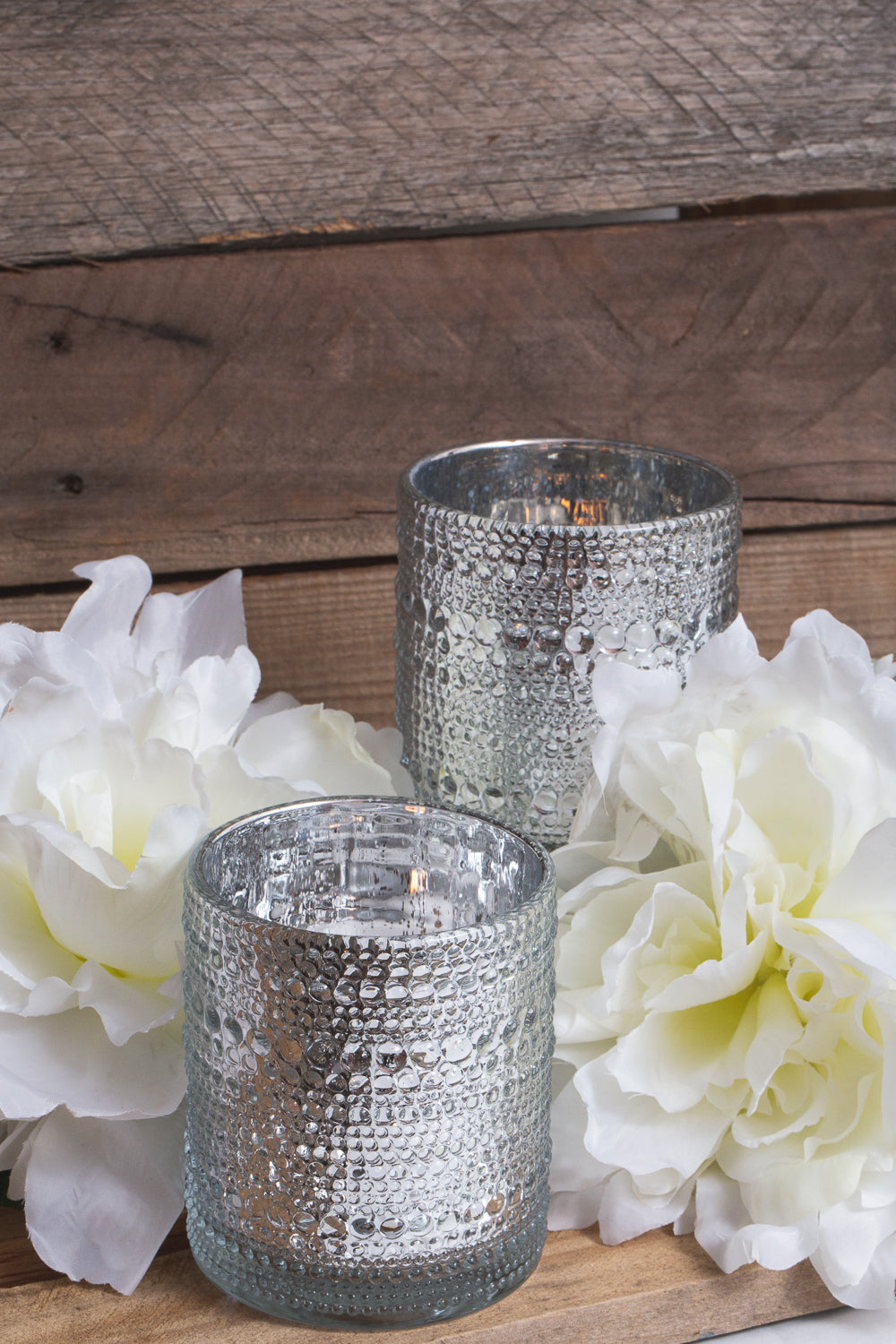 richland mercury candle holder pearly silver large set of 6