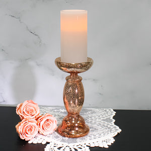 Richland 8.5” Unique Rose Gold Mercury Glass Pillar Candle Holder