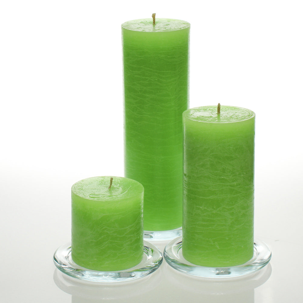 Richland Rustic Pillar Candle 3"x3", 3"x6" & 3"x9" Green Set of 3
