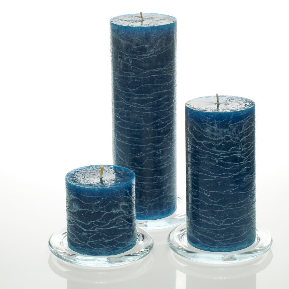 Richland Rustic Pillar Candle 3" x "3, 3" x 6" & 3"x 9" Navy Blue Set of 36