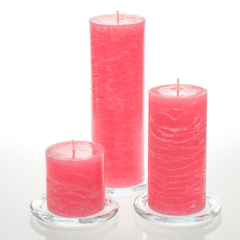 Richland Rustic Pillar Candle 3"x3", 3"x6" & 3"x9" Pink Set of 36