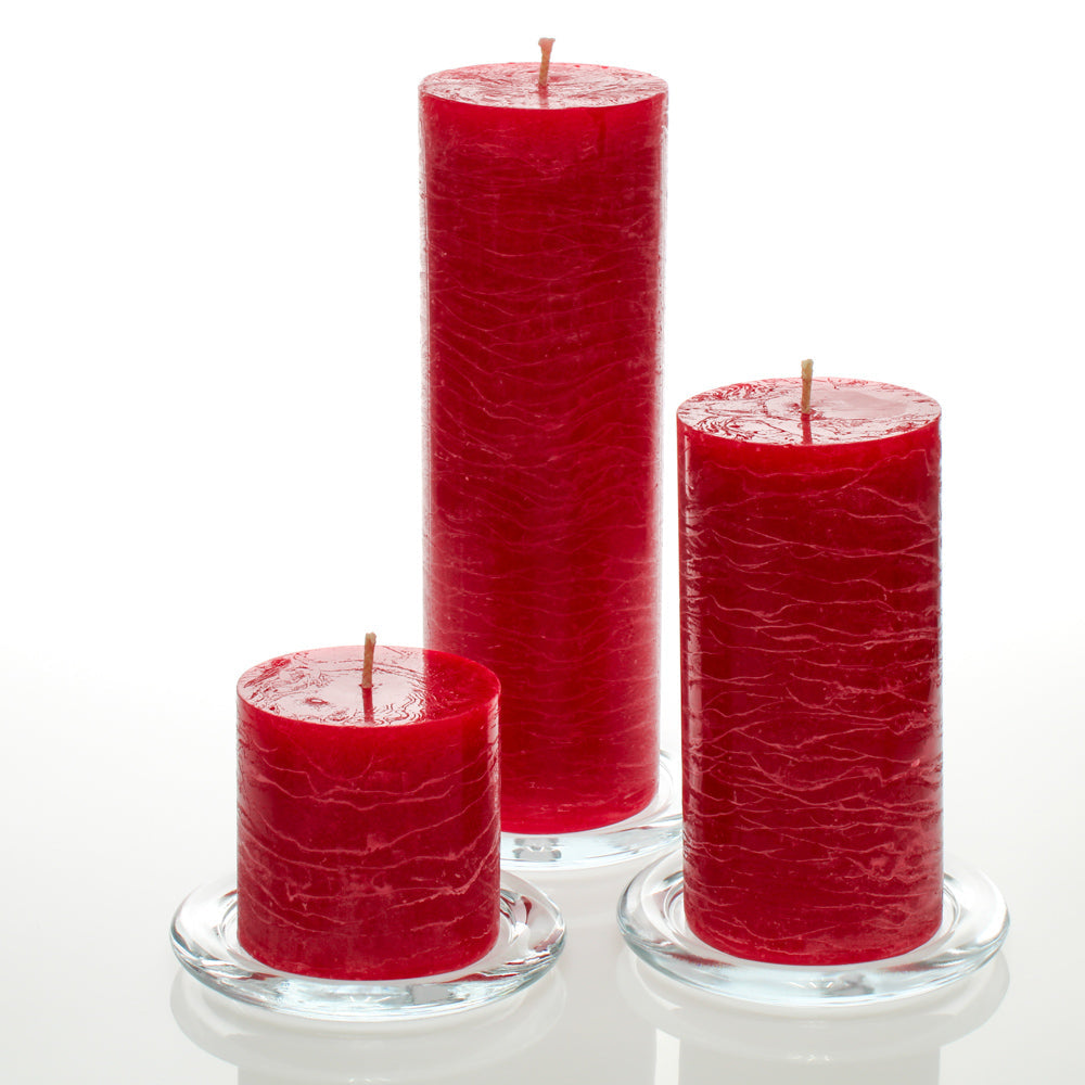 Richland Rustic Pillar Candle 3"x3", 3"x6" & 3"x9" Red Set of 36