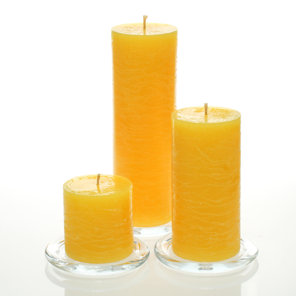 Richland Rustic Pillar Candle 3" x "3, 3" x 6" & 3"x 9" Yellow Set of 36