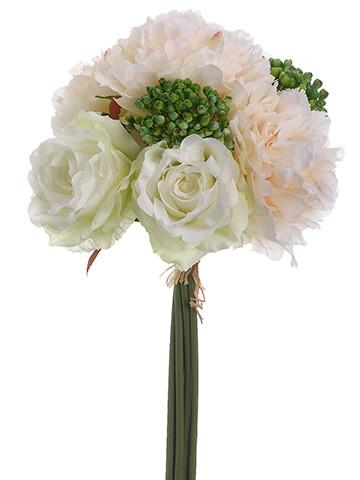 Blush & White Peonies, Sedum, Silk Peony & Rose Bouquet, Artificial Flowers, Wedding Bouquet