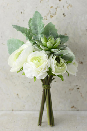 white flowers succulent bouquet