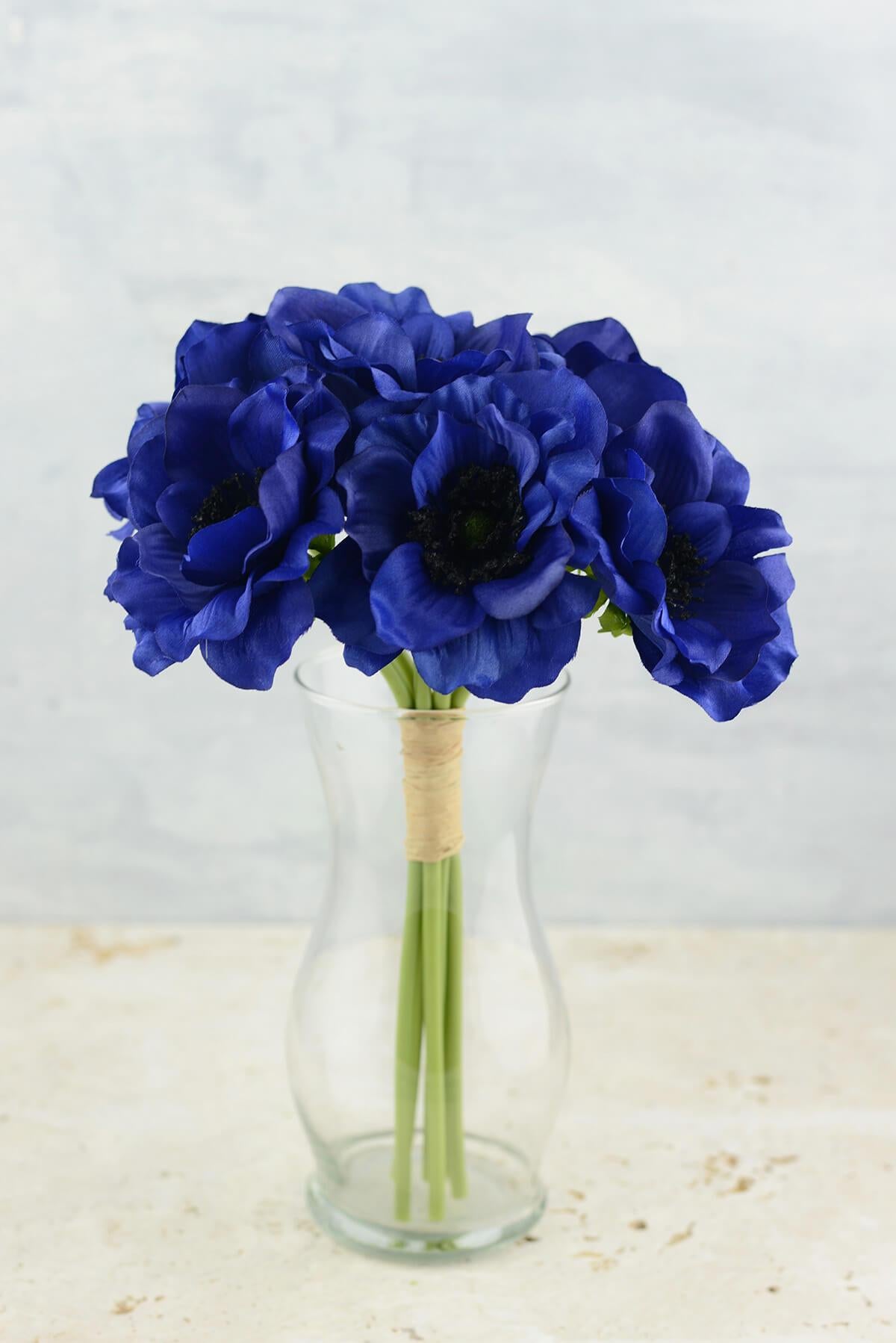 anemone faux flower bundle in navy blue 12 tall