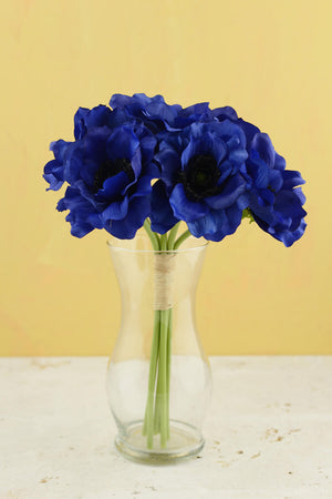 Anemone Faux Flower Bundle in Navy Blue - 12" Tall