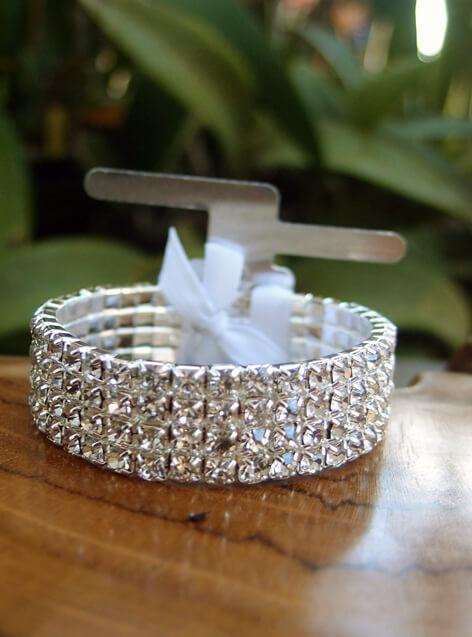 corsage bracelet silver elastic with rhinestones