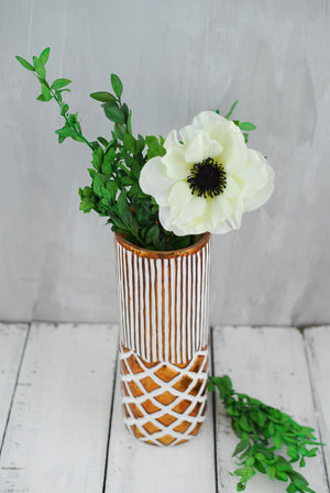 boho vase 9 inch copper white ceramic