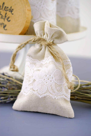 12 linen lace 3x5 wedding favor bags