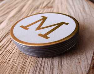 Fancy Gold Foil Mr. & Mrs Medallions Round 2.5", Extra "S"