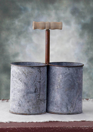 Metal Bucket Pair with Handle Gray