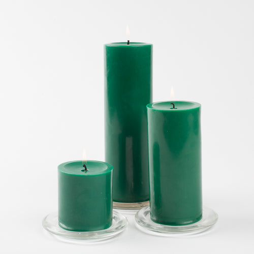 Richland Pillar Candles 3"x3", 3"x6" & 3"x9" Dark Green Set of 3