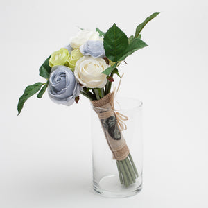 Richland Blue, Green, and White Rose Bunch 12"