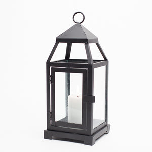 richland black contemporary metal lantern with clear glasses small