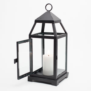 richland black contemporary metal lantern with clear glasses small