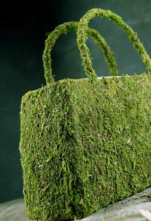 natural preserved moss 12in purse with liner