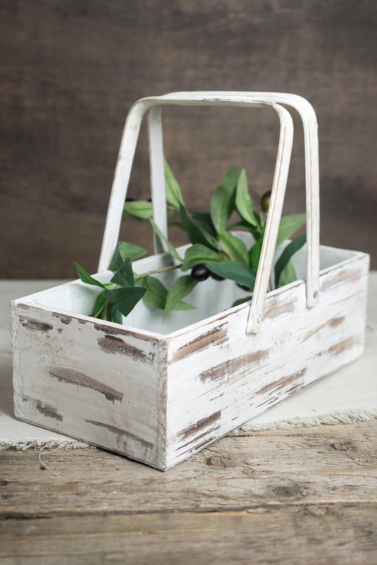 wood planter box basket with handles 6x12in