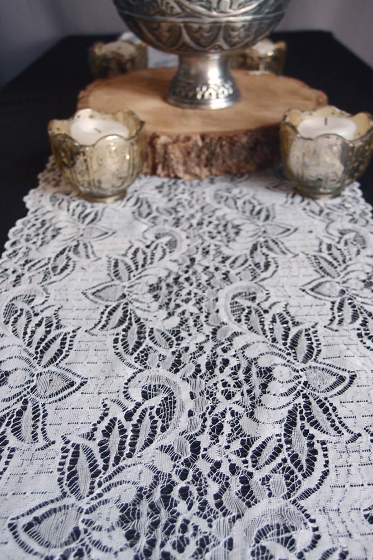 White English Lace Design Table Runner 12" x 108"
