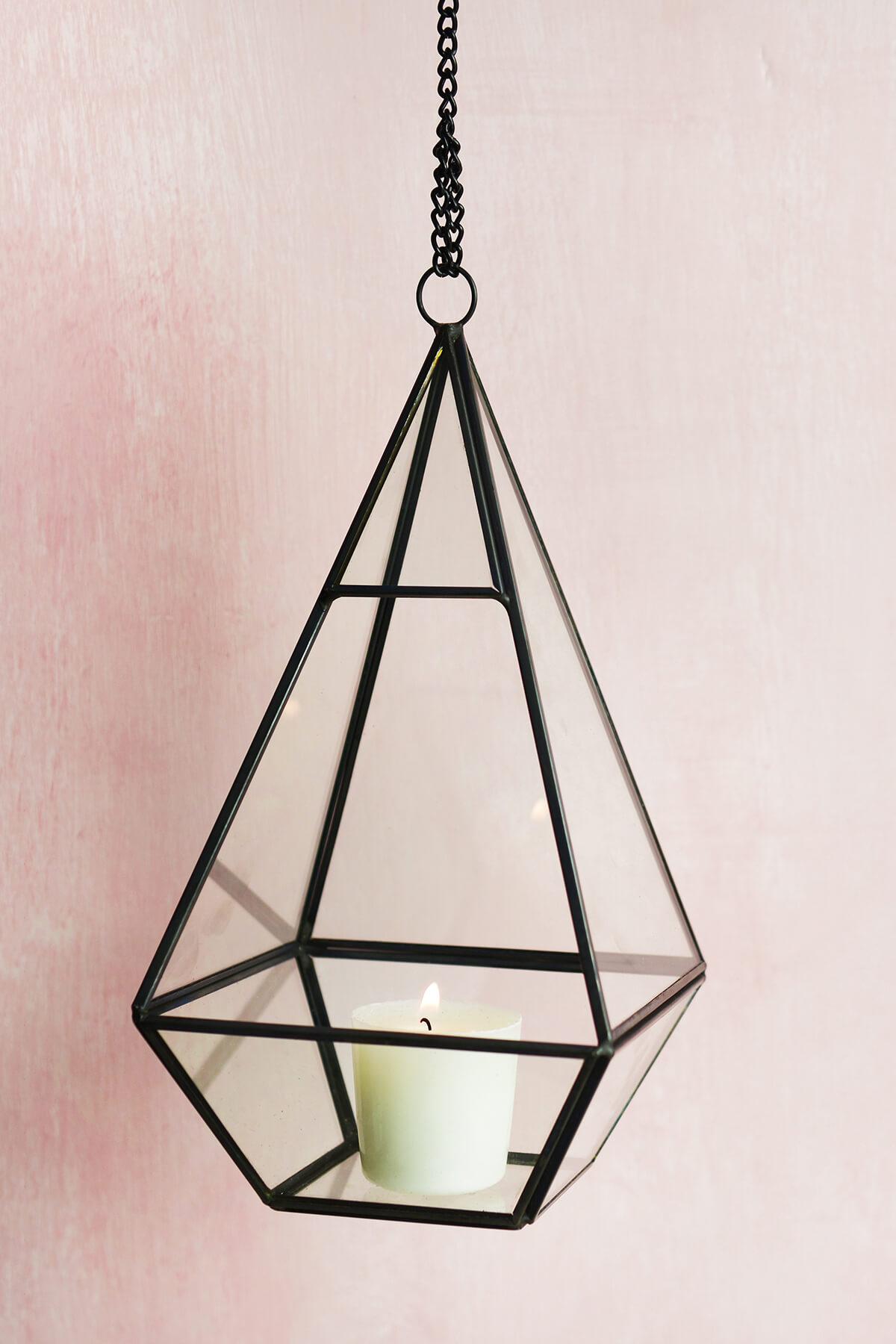 Hanging 9" Hexagonal Based Glass & Metal Terrarium