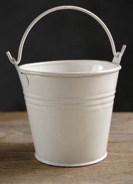 Tiny White Metal Bucket 3.5x4 with Handle - Save-On-Crafts