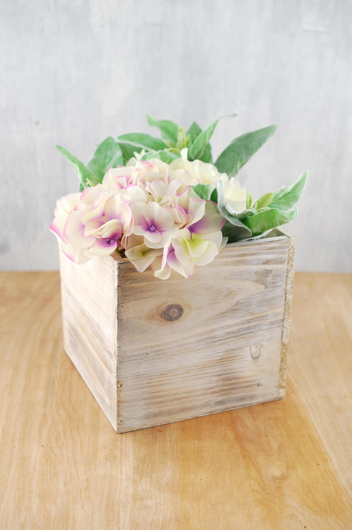 Whitewashed Wood Planter 7in