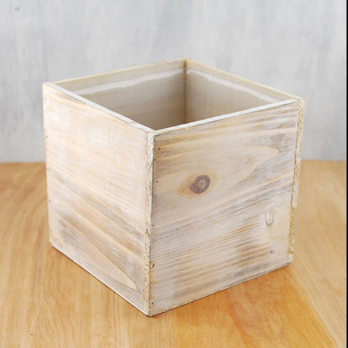 Whitewashed Wood Planter 7in